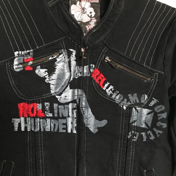 boutique denim moto jacket - Picture 2 of 7